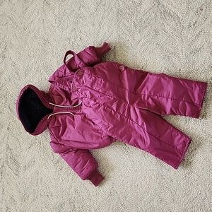 Kids Pink Hooded Snow Jacket & Overalls Set